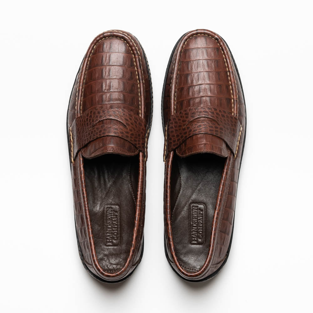Handsewn Shoe Co. Crocodile Penny Driver Brown