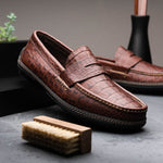 Handsewn Shoe Co. Crocodile Penny Driver Brown