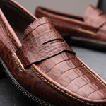 Handsewn Shoe Co. Crocodile Penny Driver Brown