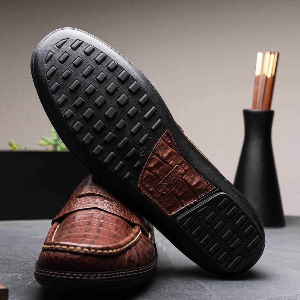 Handsewn Shoe Co. Crocodile Penny Driver Brown