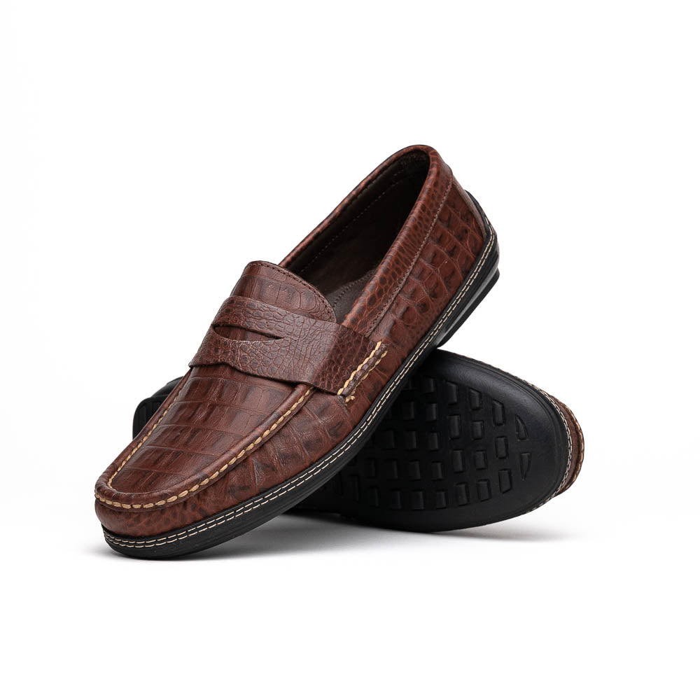Handsewn Shoe Co. Crocodile Penny Driver Brown