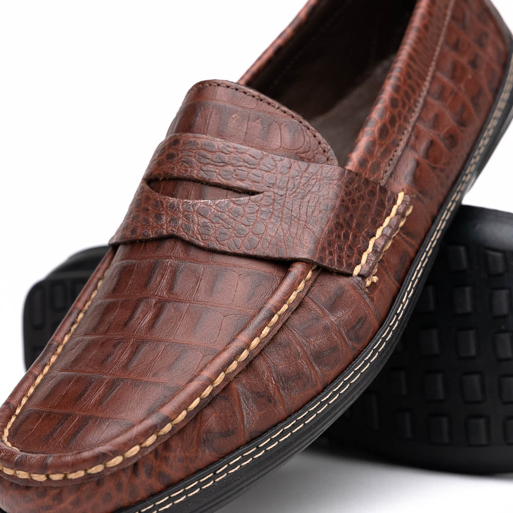 Handsewn Shoe Co. Crocodile Penny Driver Brown