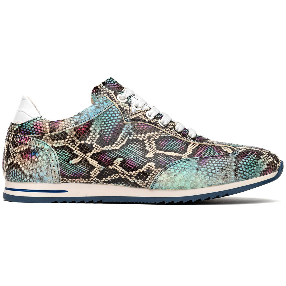 Zelli Peri Python Embossed Calfskin Sneakers Multi Blue