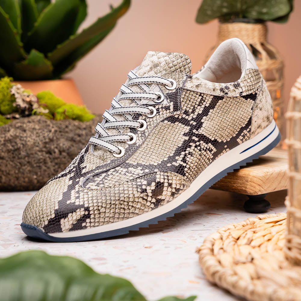 Zelli Peri Python Embossed Italian Calfskin Sneakers Black / White (65-215-WHT)