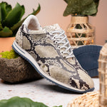 Zelli Peri Python Embossed Italian Calfskin Sneakers Black / White (65-215-WHT)