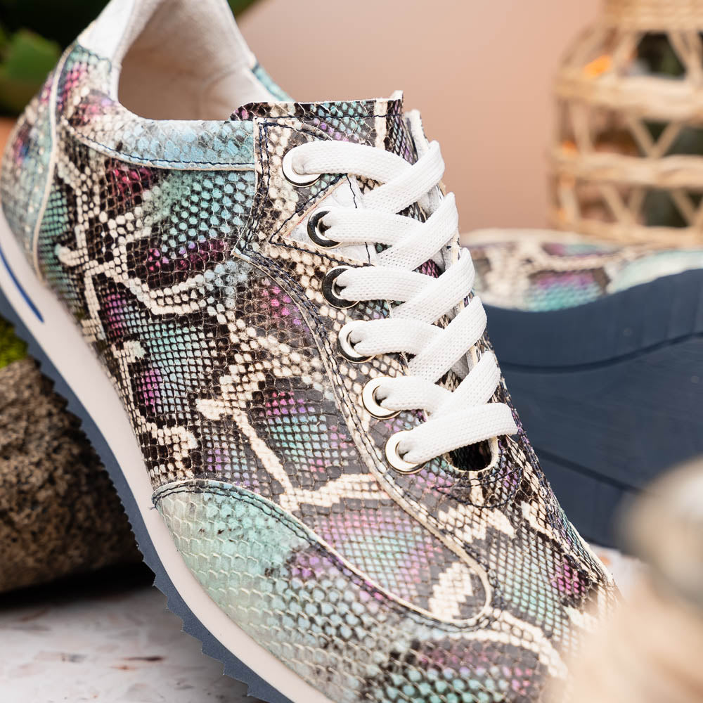 Zelli Peri Python Embossed Calfskin Sneakers Multi Blue (65-215-BLU)