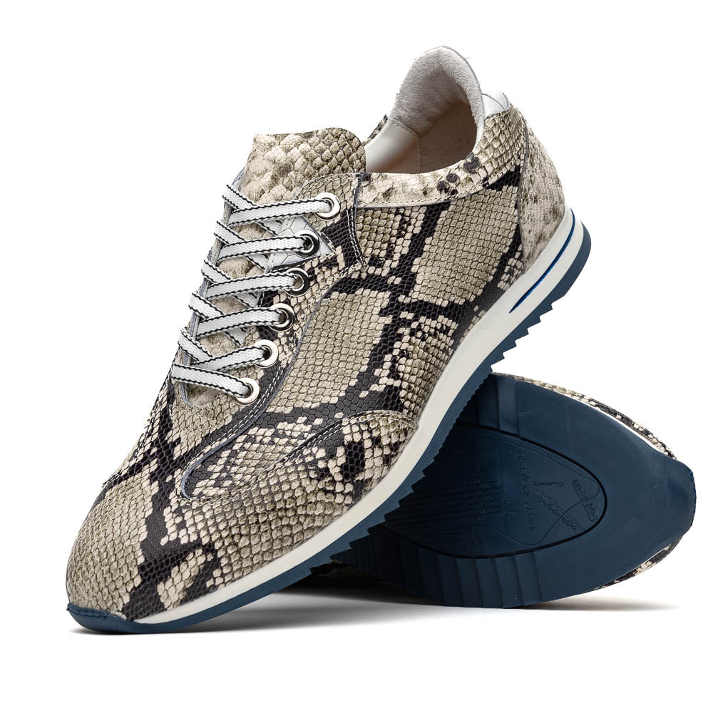 Zelli Peri Python Embossed Italian Calfskin Sneakers Black / White (65-215-WHT)