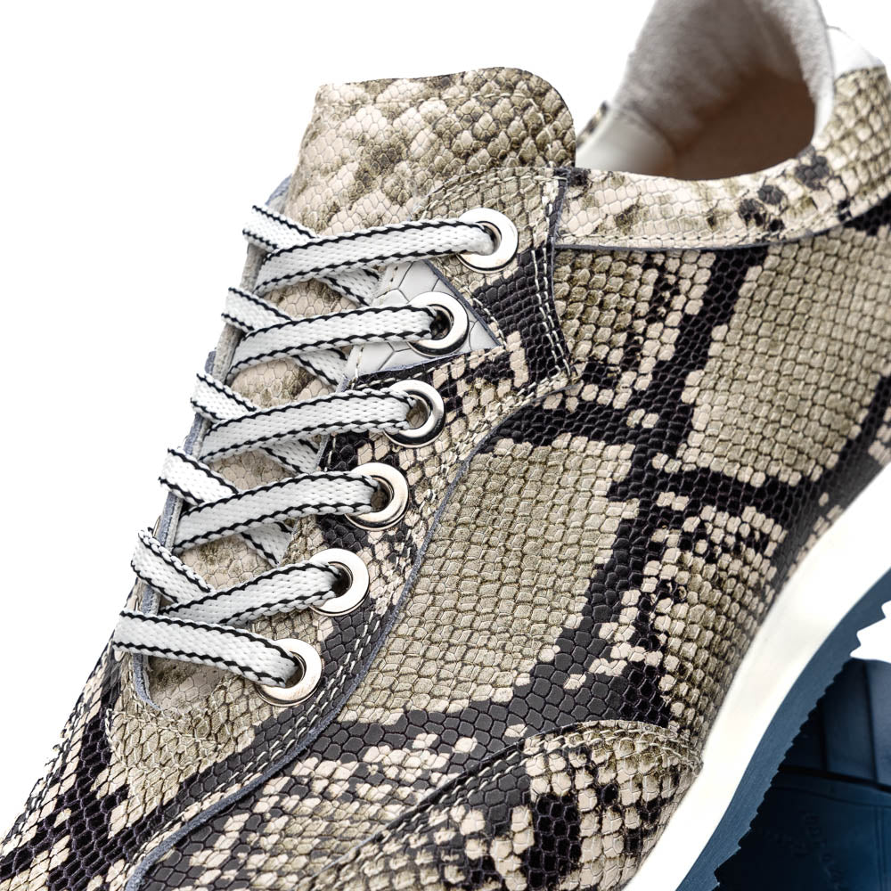 Zelli Peri Python Embossed Italian Calfskin Sneakers Black / White (65-215-WHT)