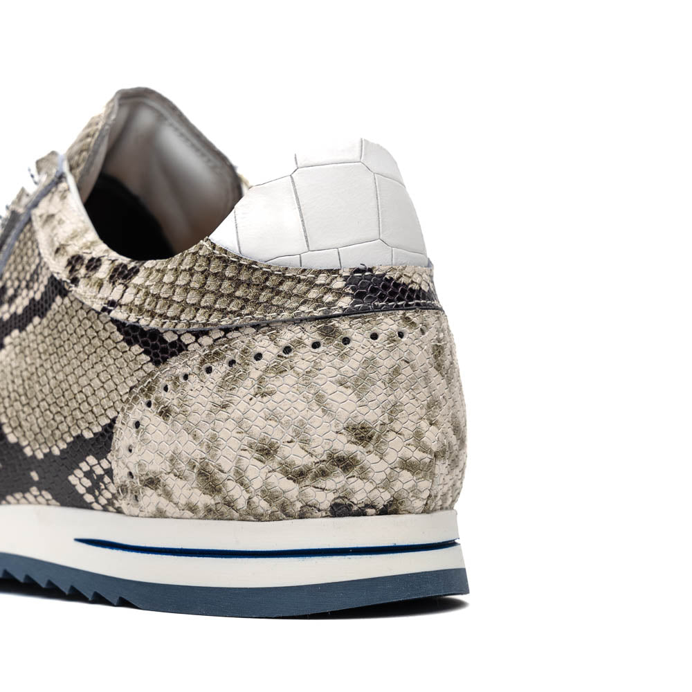 Zelli Peri Python Embossed Italian Calfskin Sneakers Black / White (65-215-WHT)
