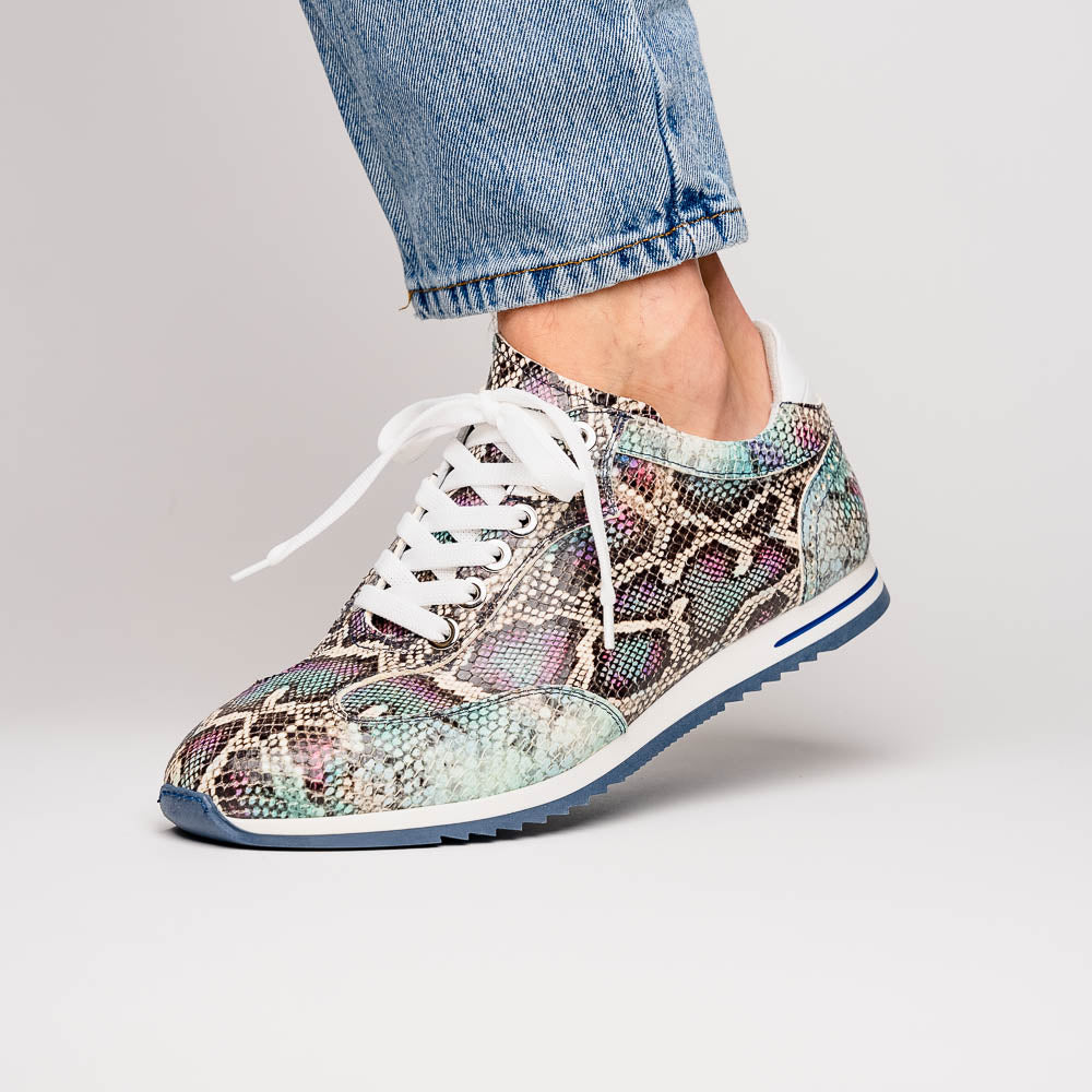 Zelli Peri Python Embossed Calfskin Sneakers Multi Blue (65-215-BLU)