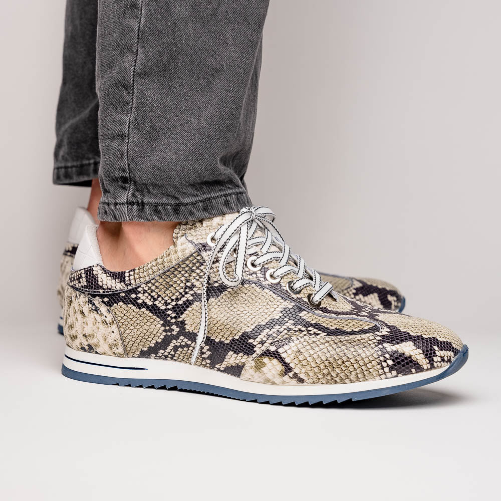 Zelli Peri Python Embossed Italian Calfskin Sneakers Black / White (65-215-WHT)