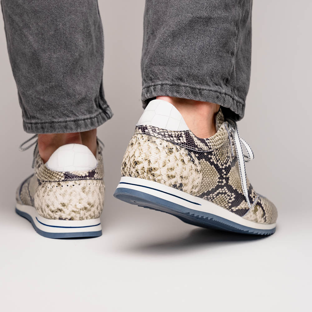 Zelli Peri Python Embossed Italian Calfskin Sneakers Black / White (65-215-WHT)