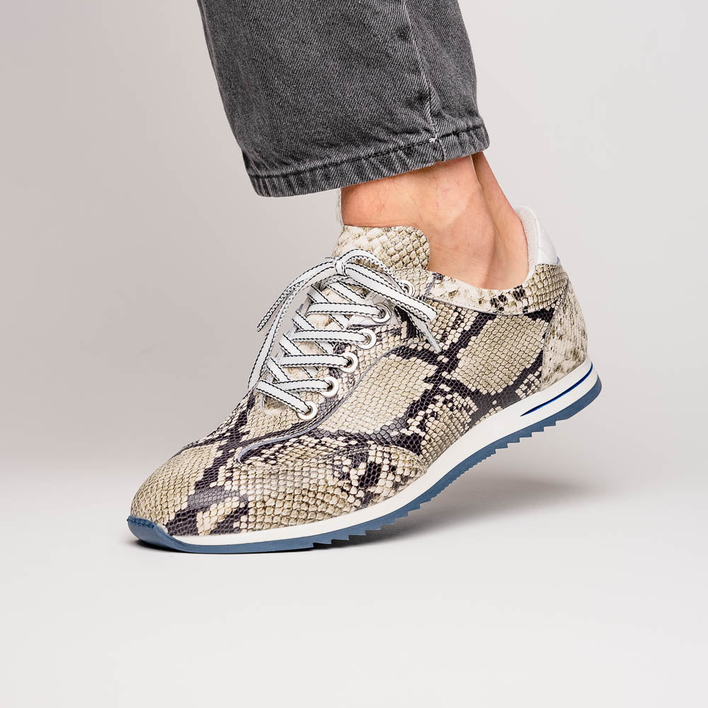 Zelli Peri Python Embossed Italian Calfskin Sneakers Black / White (65-215-WHT)