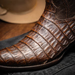 Marco Di Milano Phoenix Caiman Crocodile Round Toe Cowboy Boot Aged Brown