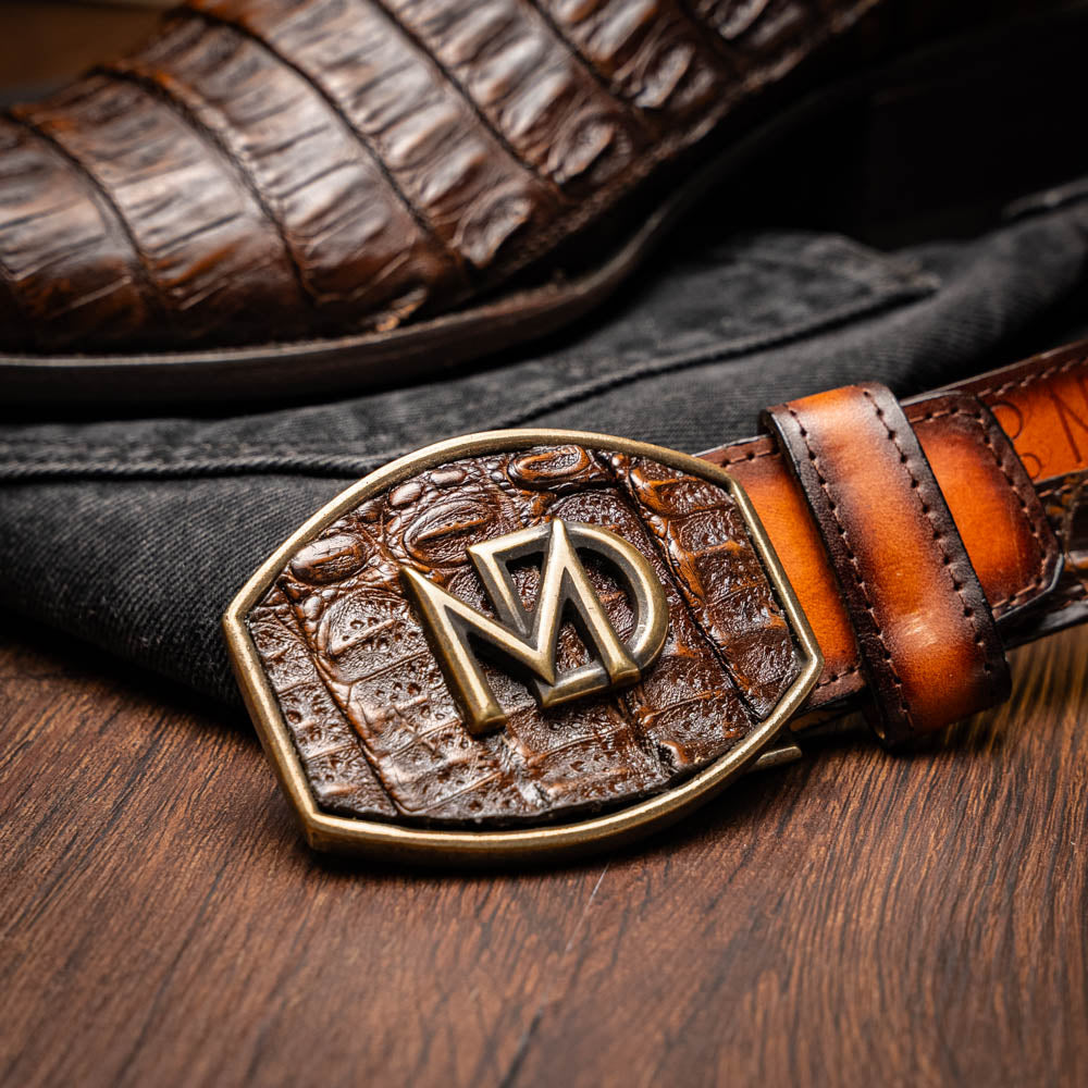 Marco Di Milano Phoenix Caiman Crocodile Round Toe Cowboy Boot Aged Brown