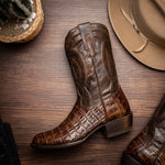 Marco Di Milano Phoenix Caiman Crocodile Round Toe Cowboy Boot Aged Brown