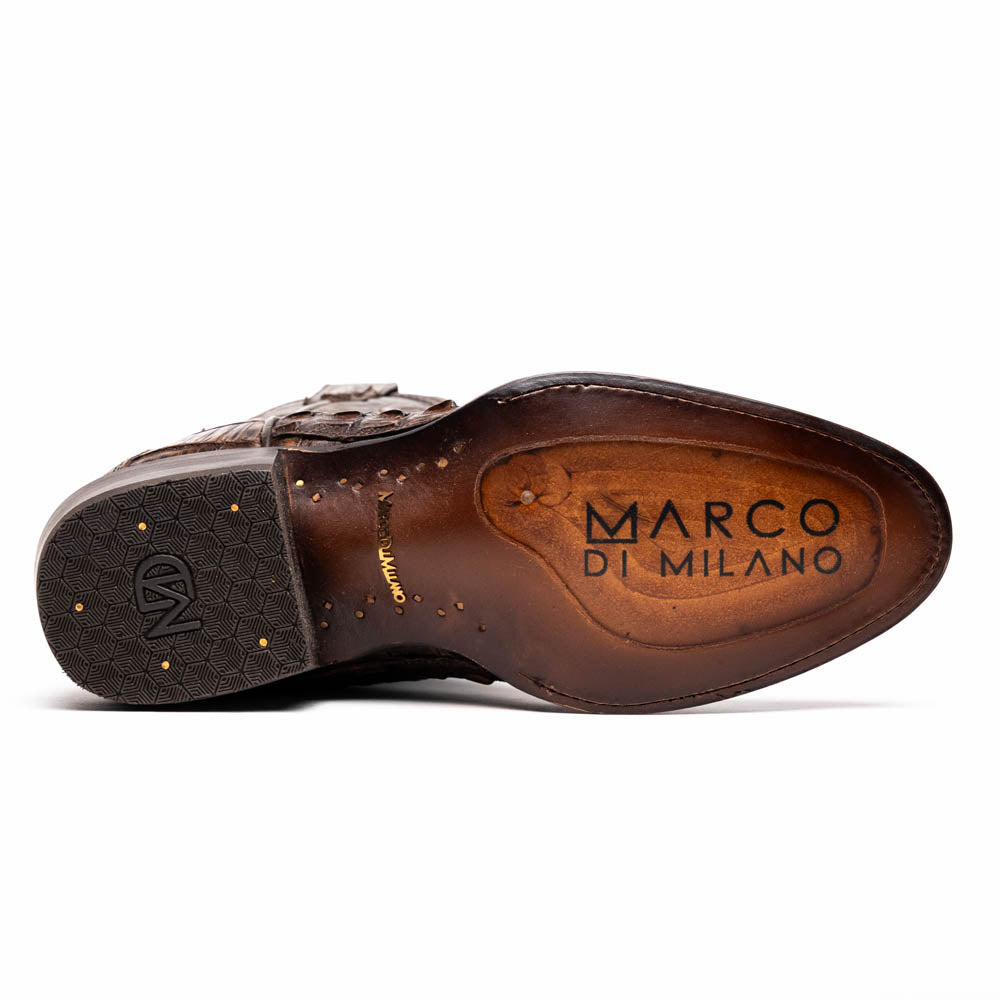 Marco Di Milano Phoenix Caiman Crocodile Round Toe Cowboy Boot Aged Brown