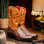 Marco Di Milano Phoenix Caiman Crocodile Round Toe Cowboy Boot Aged Maple