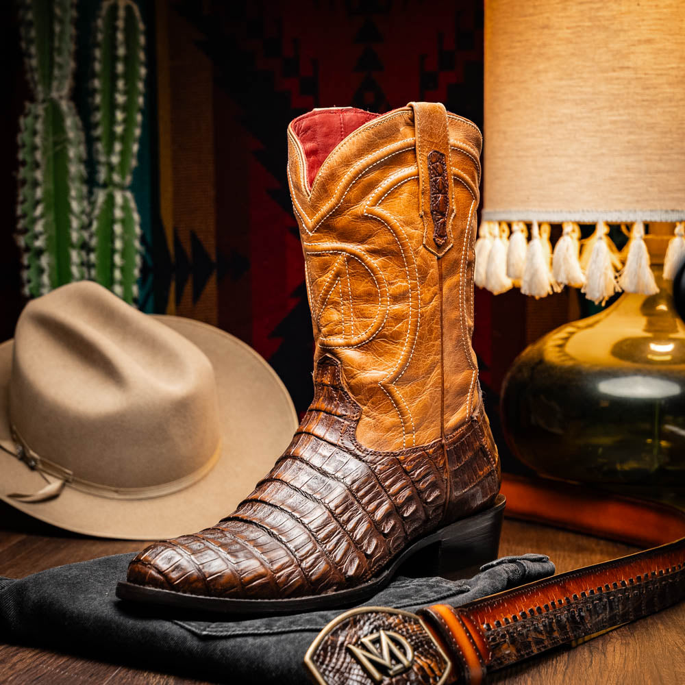 Marco Di Milano Phoenix Caiman Crocodile Round Toe Cowboy Boot Aged Maple