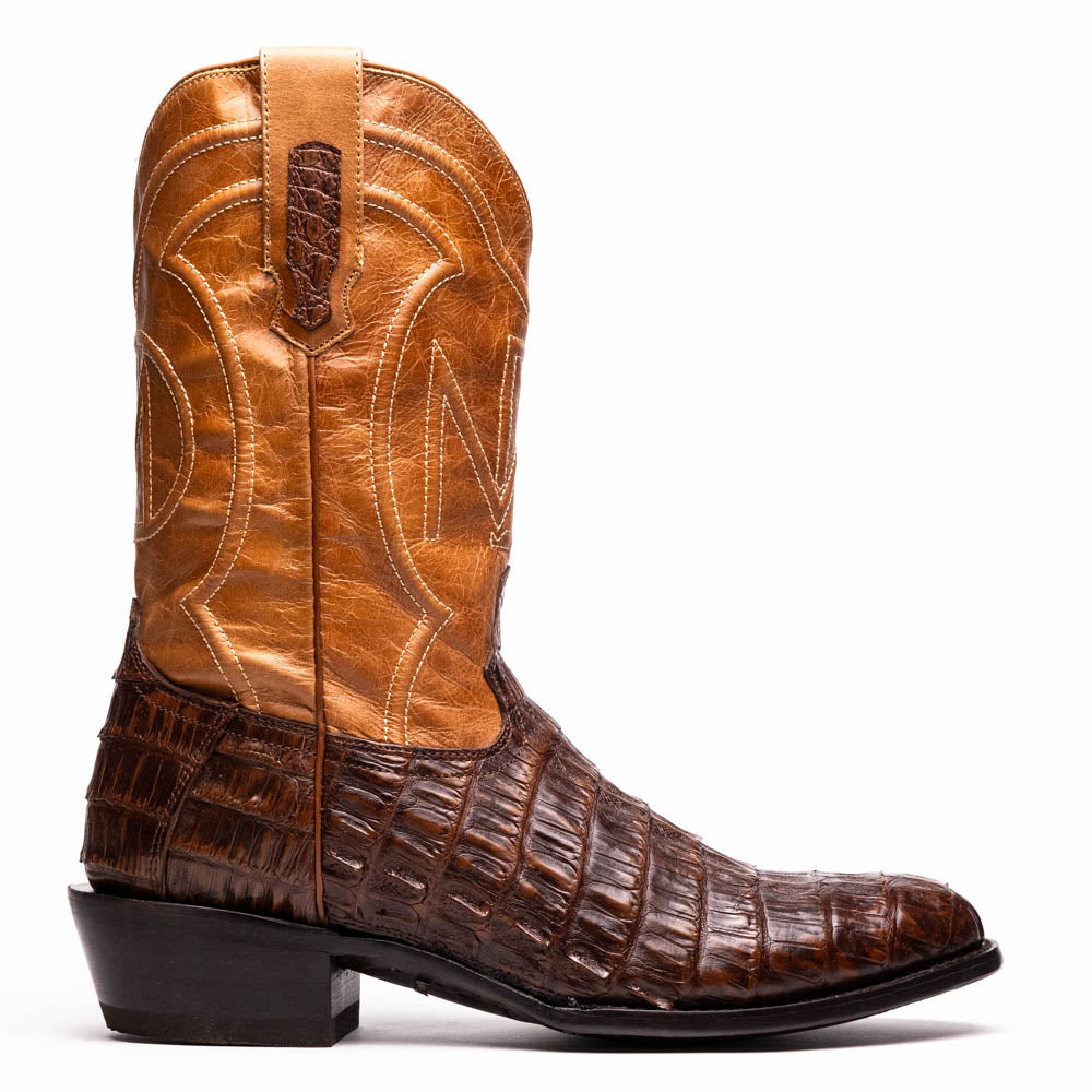 Marco Di Milano Phoenix Caiman Crocodile Round Toe Cowboy Boot Aged Maple
