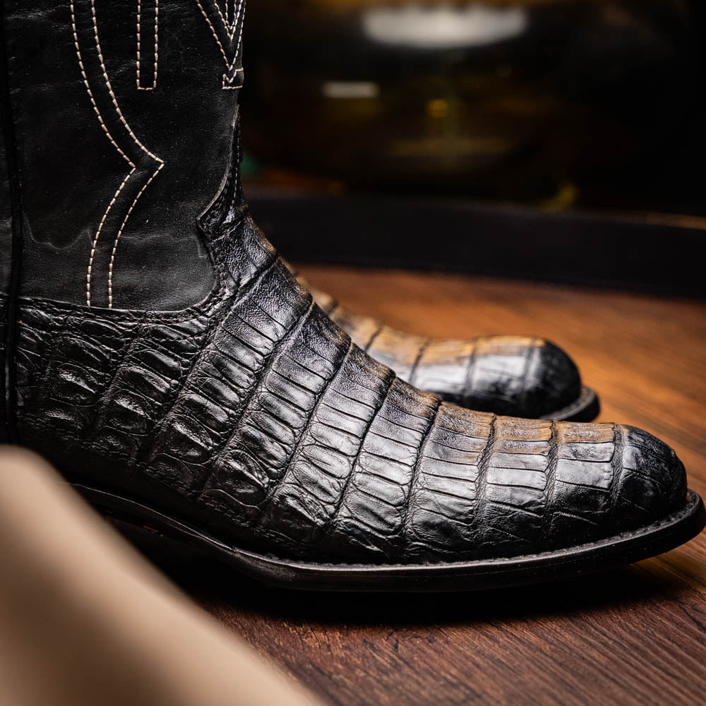 Marco Di Milano Phoenix Caiman Crocodile Round Toe Cowboy Boot Black