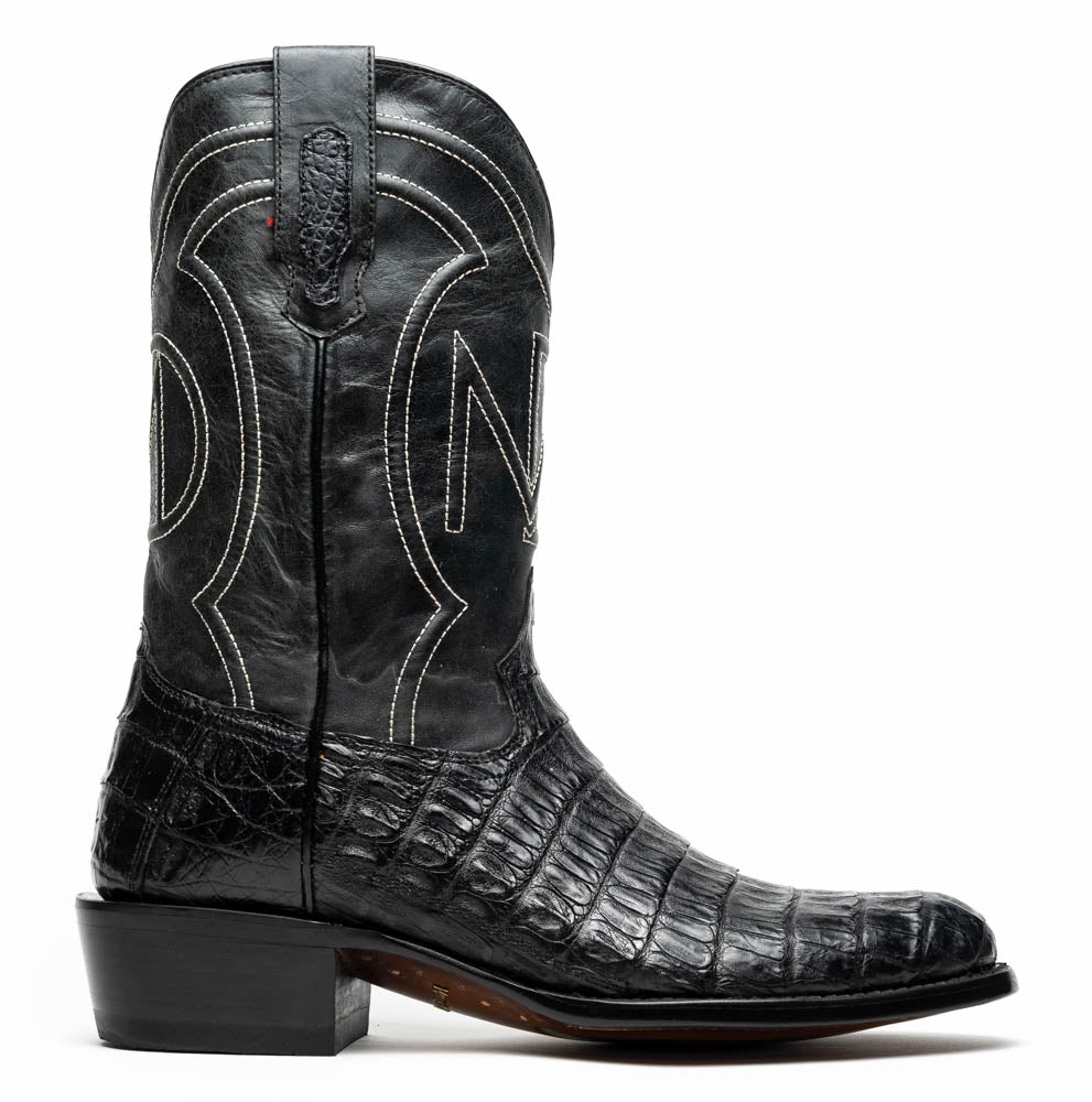 Marco Di Milano Phoenix Caiman Crocodile Round Toe Cowboy Boot Black