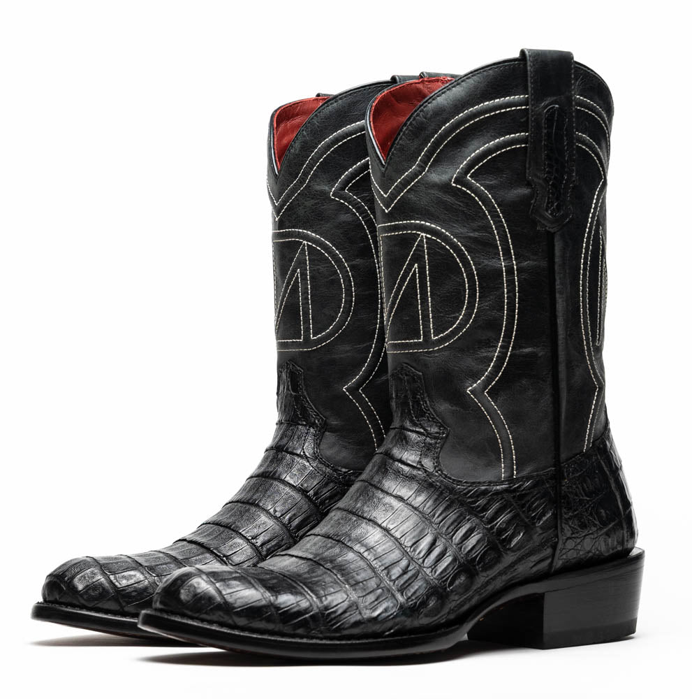Marco Di Milano Phoenix Caiman Crocodile Round Toe Cowboy Boot Black