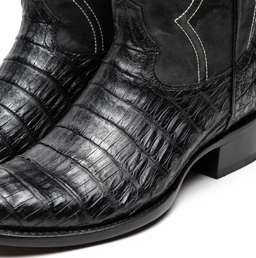 Marco Di Milano Phoenix Caiman Crocodile Round Toe Cowboy Boot Black