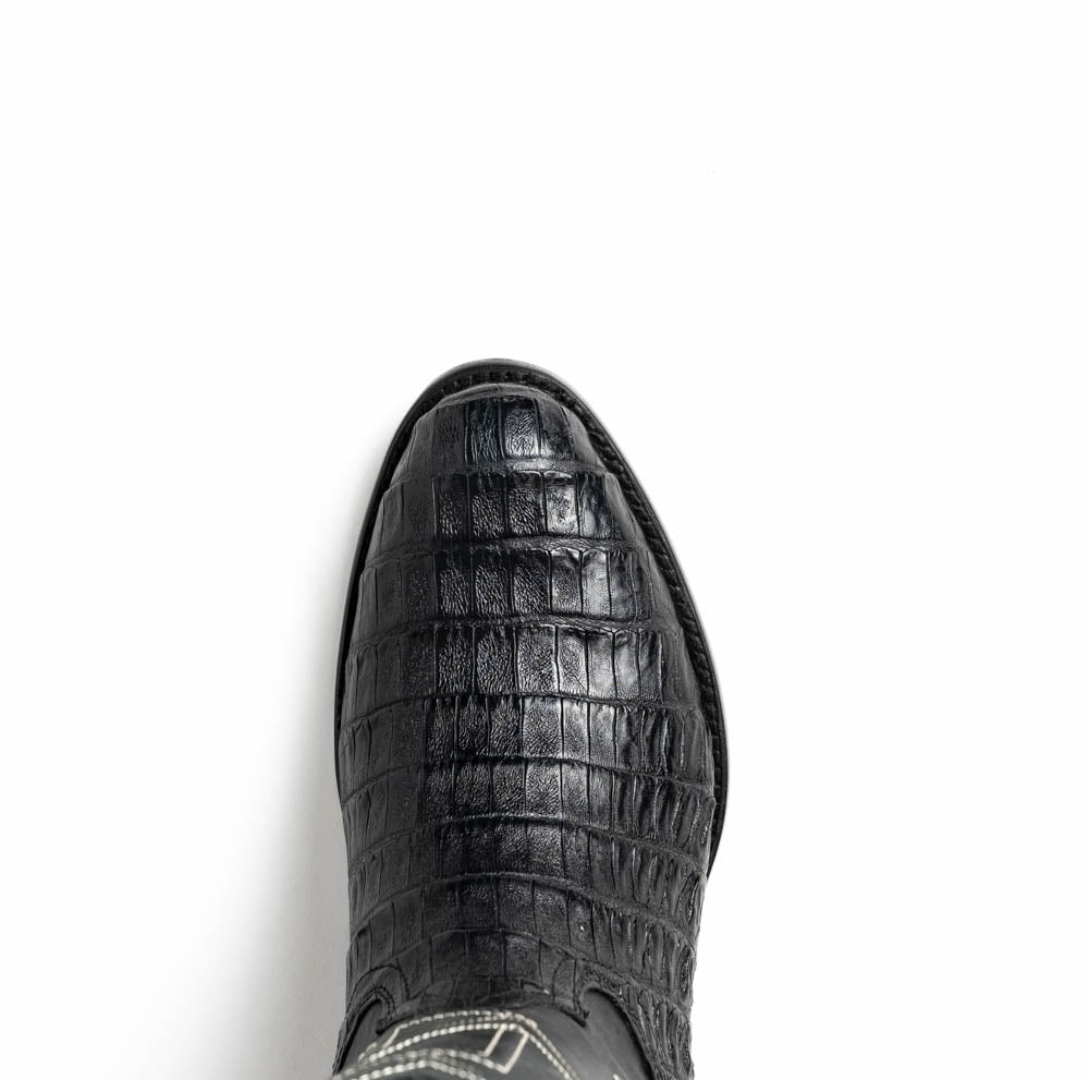 Marco Di Milano Phoenix Caiman Crocodile Round Toe Cowboy Boot Black