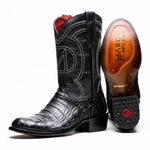 Marco Di Milano Phoenix Caiman Crocodile Round Toe Cowboy Boot Black