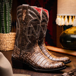 Marco Di Milano Phoenix Caiman Crocodile Round Toe Cowboy Boot Stone Brown