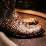 Marco Di Milano Phoenix Caiman Crocodile Round Toe Cowboy Boot Stone Brown