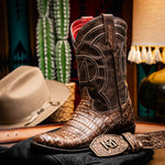 Marco Di Milano Phoenix Caiman Crocodile Round Toe Cowboy Boot Stone Brown