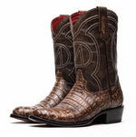 Marco Di Milano Phoenix Caiman Crocodile Round Toe Cowboy Boot Stone Brown
