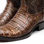Marco Di Milano Phoenix Caiman Crocodile Round Toe Cowboy Boot Stone Brown