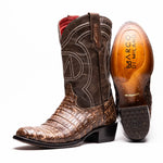 Marco Di Milano Phoenix Caiman Crocodile Round Toe Cowboy Boot Stone Brown