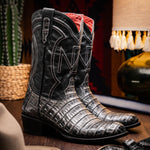 Marco Di Milano Phoenix Caiman Crocodile Round Toe Cowboy Boot Stone Gray