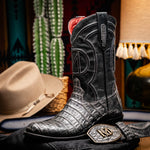 Marco Di Milano Phoenix Caiman Crocodile Round Toe Cowboy Boot Stone Gray