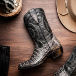 Marco Di Milano Phoenix Caiman Crocodile Round Toe Cowboy Boot Stone Gray