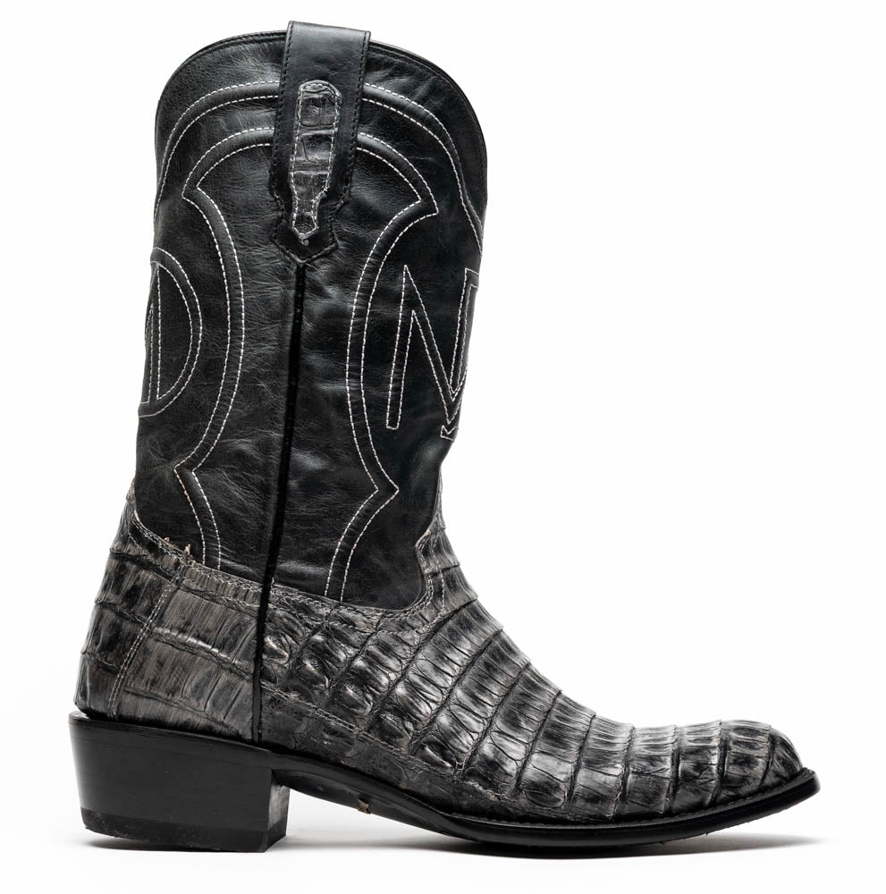 Marco Di Milano Phoenix Caiman Crocodile Round Toe Cowboy Boot Stone Gray