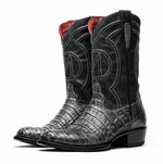 Marco Di Milano Phoenix Caiman Crocodile Round Toe Cowboy Boot Stone Gray