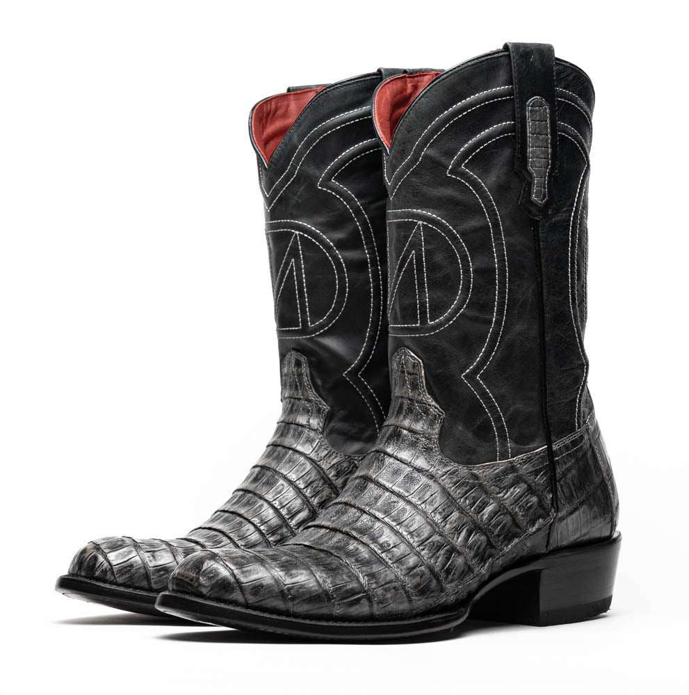 Marco Di Milano Phoenix Caiman Crocodile Round Toe Cowboy Boot Stone Gray