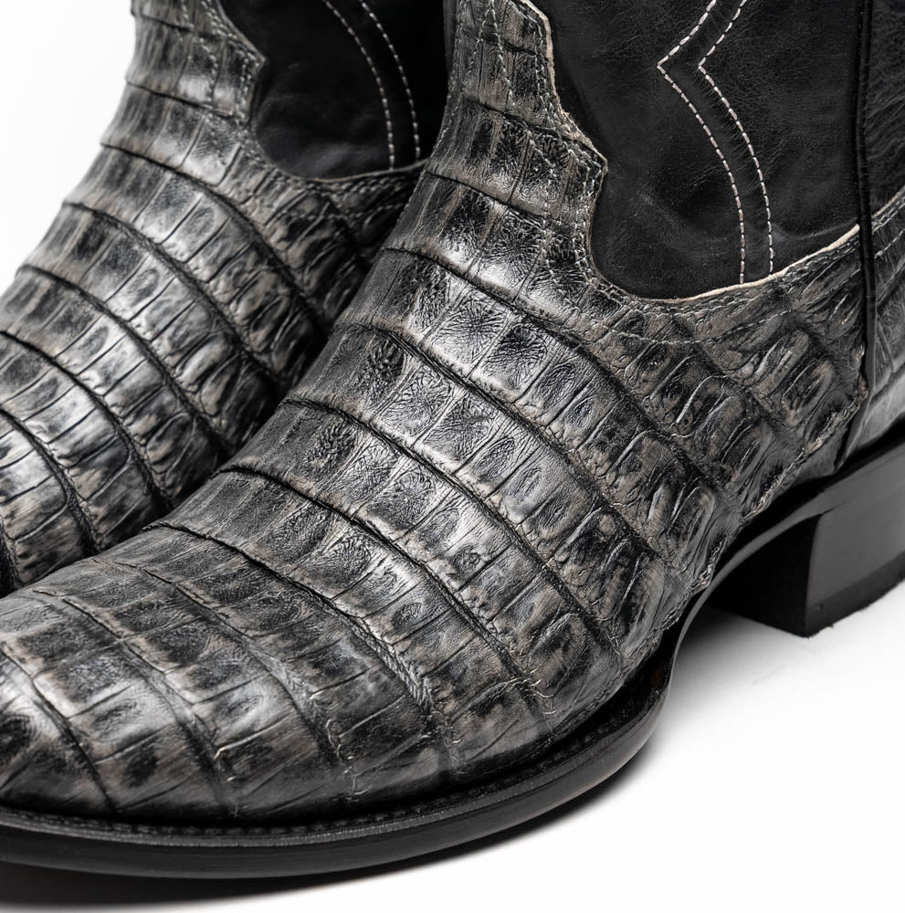 Marco Di Milano Phoenix Caiman Crocodile Round Toe Cowboy Boot Stone Gray