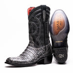 Marco Di Milano Phoenix Caiman Crocodile Round Toe Cowboy Boot Stone Gray