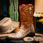 Marco Di Milano Phoenix Caiman Crocodile Round Toe Cowboy Boot Stone Orix