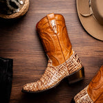 Marco Di Milano Phoenix Caiman Crocodile Round Toe Cowboy Boot Stone Orix