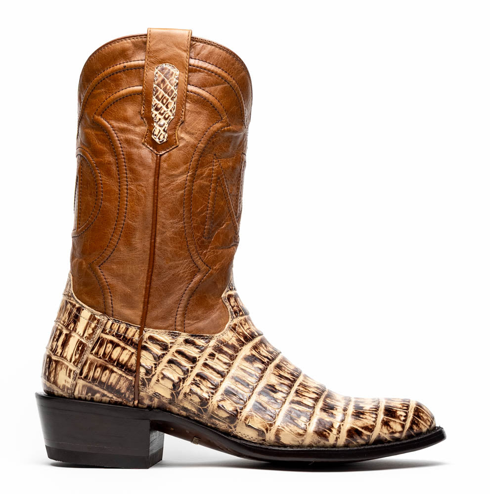 Marco Di Milano Phoenix Caiman Crocodile Round Toe Cowboy Boot Stone Orix