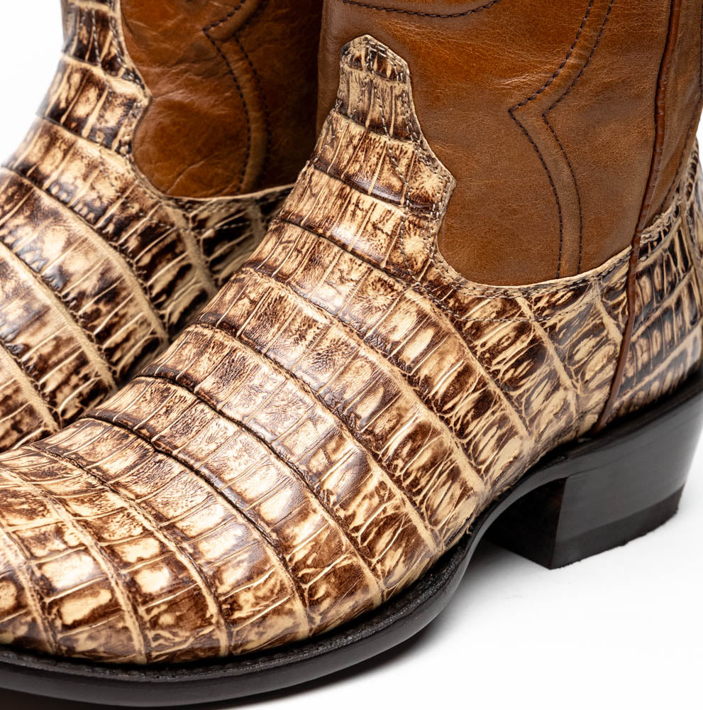Marco Di Milano Phoenix Caiman Crocodile Round Toe Cowboy Boot Stone Orix