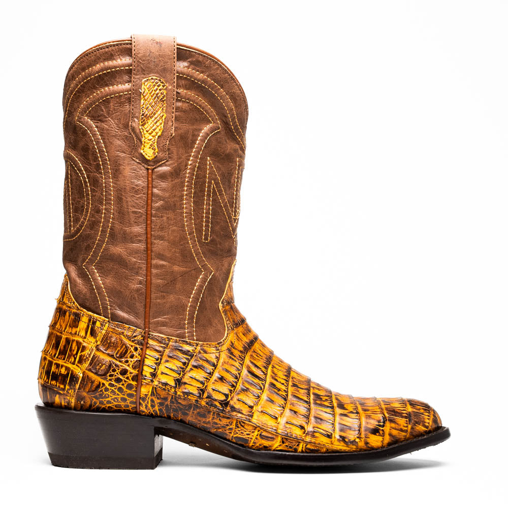 Marco Di Milano Phoenix Caiman Crocodile Round Toe Cowboy Boot Mustard / Brown