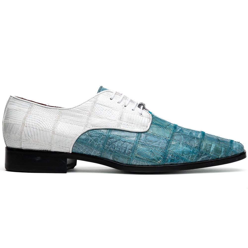 Marco Di Milano Pissa Caiman Crocodile & Lizard Patchwork Derby Aqua / White